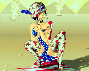 Картинка рисованное комиксы девушка фон взгляд каска флаг