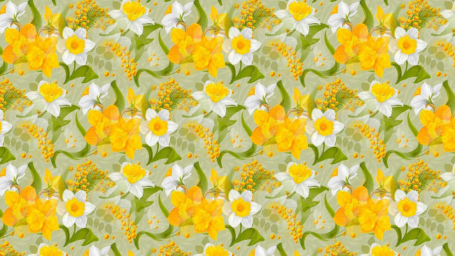 Обои картинки фото рисованное, цветы, праздник, текстура, весна, мимоза, 8, марта, нарциссы