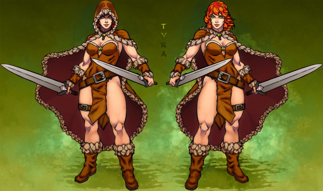 Обои картинки фото рисованное, комиксы, девушка, фон, взгляд, меч