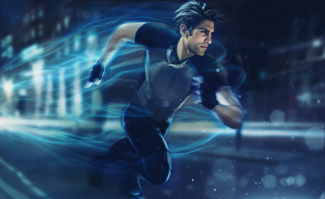 Обои картинки фото danny sheperd, рисованное, кино, мужчина, фон, униформа, бег