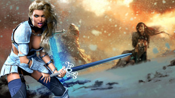 Картинка 3д+графика фантазия+ fantasy девушка фон меч