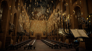 Картинка видео+игры harry+potter+and+the+sorcerer`s+stone зал свечи столы хогвардс