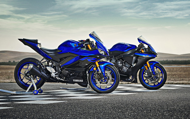 Обои картинки фото 2019 yamaha yzf r3, мотоциклы, yamaha, новый, вид, сбоку, ямаха, спортбайк, yzf, r3, синий, японские, черный