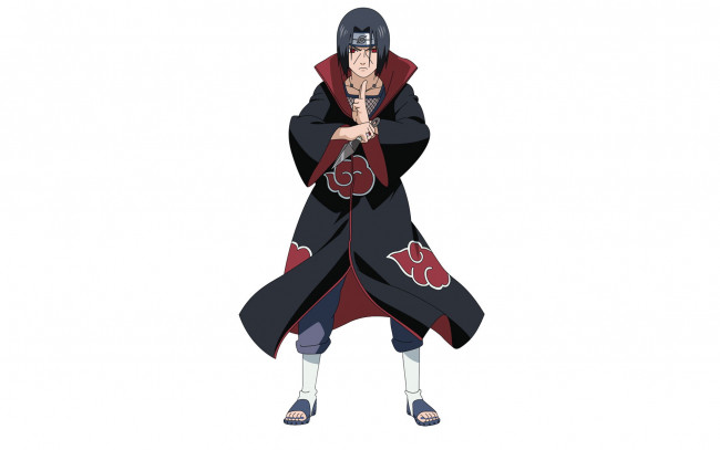 Обои картинки фото аниме, naruto, учиха, итачи, кунай, акацки, плащ