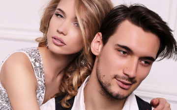 Картинка разное мужчина+женщина блондинка локоны брюнет объятие