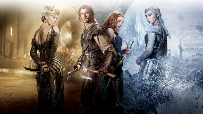 Обои картинки фото the huntsman,  winter`s war , 2016, кино фильмы, the huntsman winter`s war, белоснежка, и, охотник, боевик, драма, постер, крис, хемсворт, шарлиз, терон, эмили, блант, фэнтези, джессика, честейн