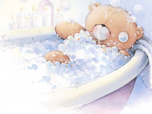 Картинка рисованное мишки+тэдди мишка ванна пена свечи