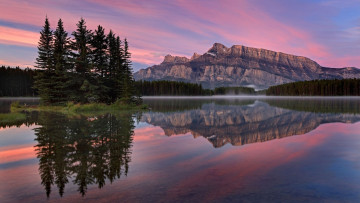 Картинка two+jack+lake mount+rundle alberta природа реки озера two jack lake mount rundle