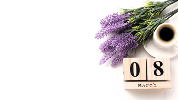 обоя праздничные, международный женский день - 8 марта, цветы, дата, чашка, кофе