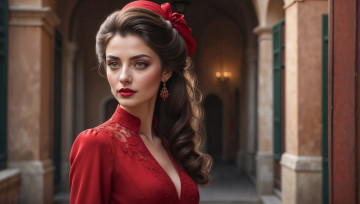 Картинка 3д+графика портреты+и+лица+ portraits+and+faсes шатенка шляпка платье