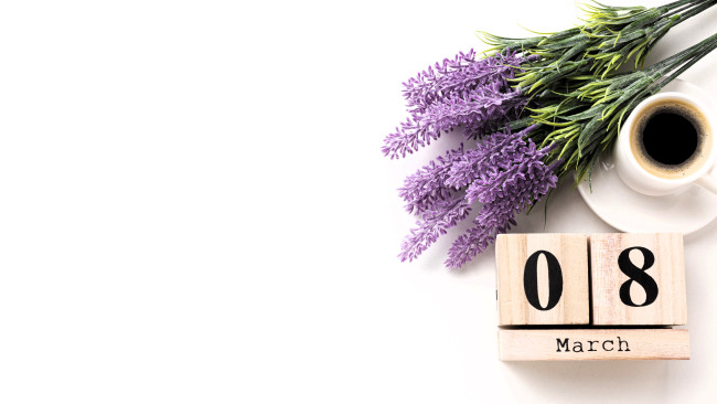 Обои картинки фото праздничные, международный женский день - 8 марта, цветы, дата, чашка, кофе