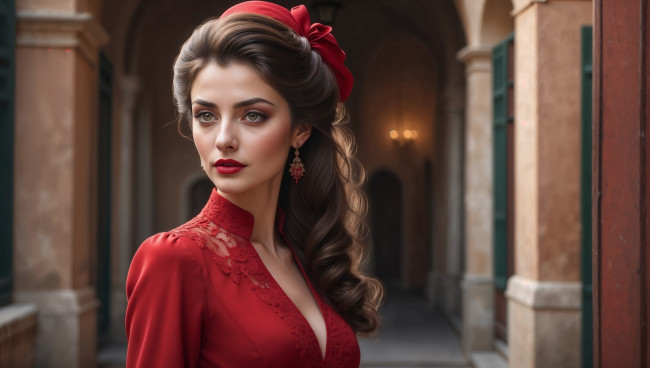 Обои картинки фото 3д графика, портреты и лица , portraits and faсes, шатенка, шляпка, платье