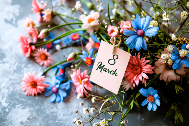 Обои картинки фото праздничные, международный женский день - 8 марта, букет, цветы, открытка