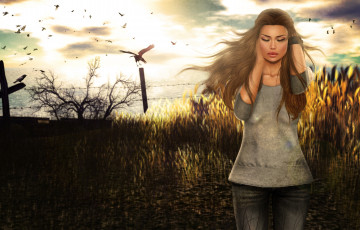 Картинка 3д графика people люди вороны волосы девушка