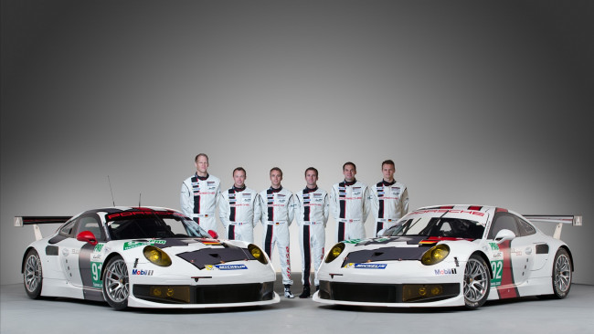 Обои картинки фото спорт, формула, 911, porsche, пилоты, rsr, gt3