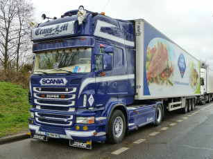 Картинка scania автомобили scania+ выставка улица тягач контейнеровоз грузовик