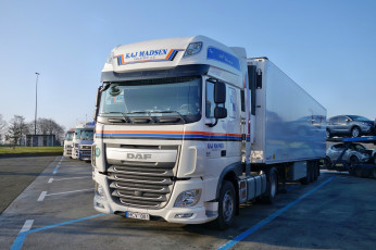 Картинка daf автомобили daf+ выставка улица контейнеровоз тягач грузовик