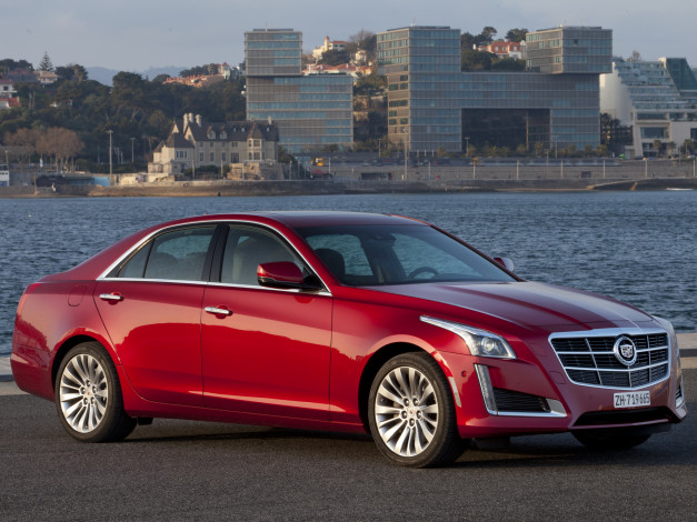 Обои картинки фото автомобили, cadillac, красный, 2014, eu-spec, cts
