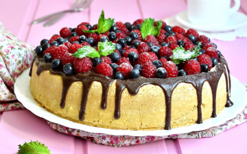 Картинка еда пироги малина черника мята