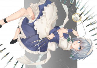 Картинка аниме touhou ножи часы девушка