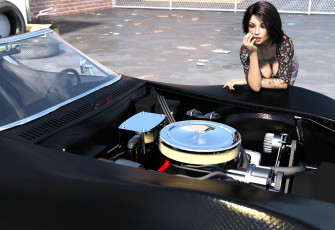 Картинка 3д+графика люди-авто мото+ people-+car+ +moto девушка взгляд фон автомобиль