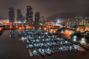 Картинка корабли порты+ +причалы огни ночь яхты