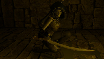 Картинка 3д+графика фантазия+ fantasy девушка взгляд фон оружие