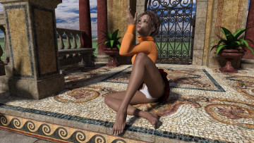 Картинка 3д+графика люди+ people девушка взгляд фон интерьер