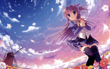 Картинка kimi+e+okuru+sora+no+hana аниме unknown +другое фон взгляд девушка