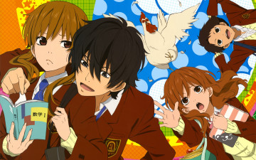 обоя tonari no kaibutsu-kun, аниме, tonari no kaibutsu, девушка, взгляд, фон, парни, курица