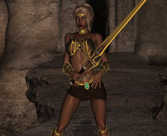 Обои картинки фото 3д графика, эльфы , elves, оружие, фон, взгляд, эльфийка