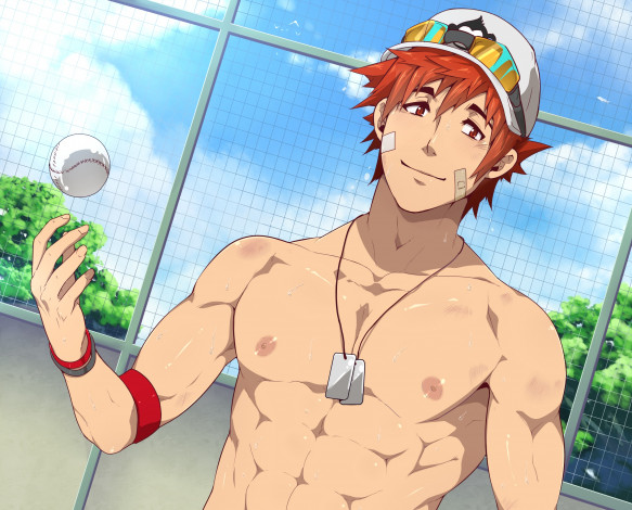 Обои картинки фото аниме, unknown,  другое, бейсбол, парень, арт, мяч