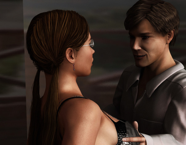 Обои картинки фото 3д графика, романтика , romantics, девушка, взгляд, фон, парень