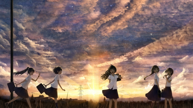 Обои картинки фото аниме, unknown,  другое, девушки, взгляд, фон