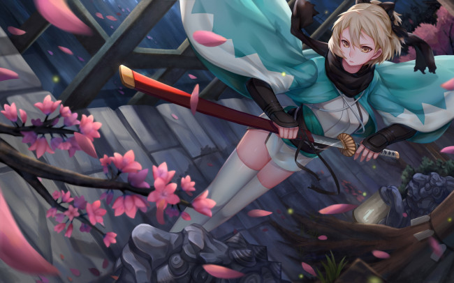 Обои картинки фото аниме, fate, stay night, девушка, взгляд, фон