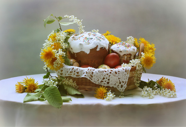 Обои картинки фото праздничные, пасха, кулич, фон, яйца