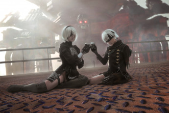 Картинка разное cosplay+ косплей мужчина девушка фон униформа повязка