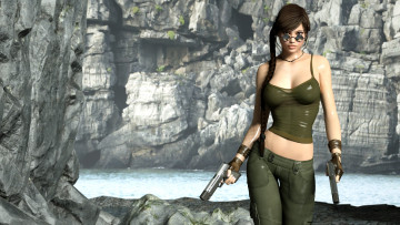 Картинка видео+игры tomb+raider+ other девушка фон взгляд очки пистолет