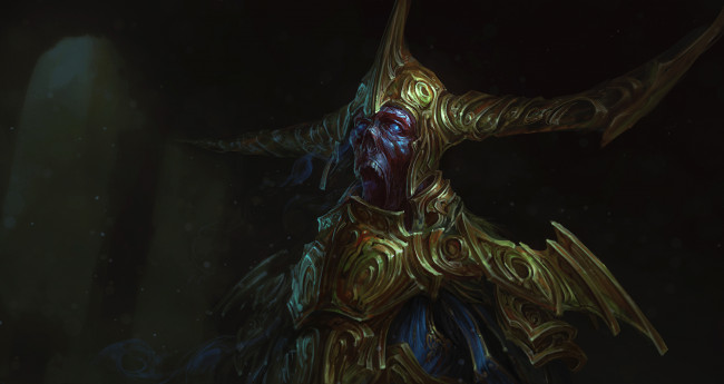 Обои картинки фото фэнтези, нежить, шлем, фон, существо