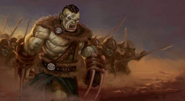 Обои картинки фото фэнтези, существа, оскал, фон, орк