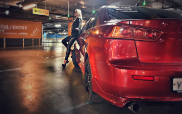 обоя автомобили, -авто с девушками, mitsubishi, lancer