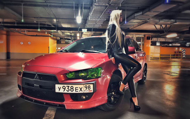 Обои картинки фото автомобили, -авто с девушками, mitsubishi, lancer