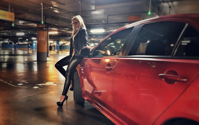 Обои картинки фото автомобили, -авто с девушками, mitsubishi, lancer