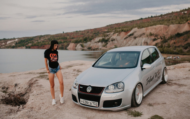 Обои картинки фото автомобили, -авто с девушками, volkswagen, golf