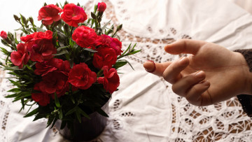 Картинка разное руки +ноги букет рука гвоздика красная нить