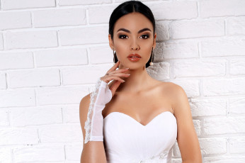 Картинка девушки -+невесты брюнетка перчатки невести платье