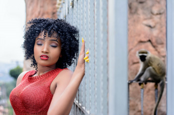 Картинка девушки -+темнокожие бюст локоны закрытые глаза