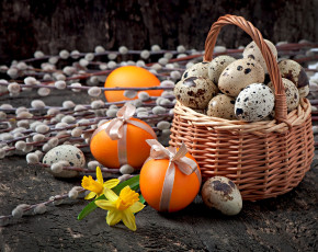 обоя праздничные, пасха, верба, ветки, яйца, корзина, нарциссы