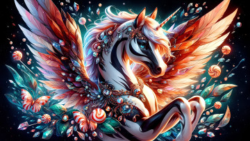 обоя фэнтези, единороги, крылатый, единорог