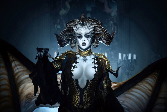 Обои картинки фото девушки, мария давыдова , lady melamory, образ, костюм, косплей, наряд, рога, крылья